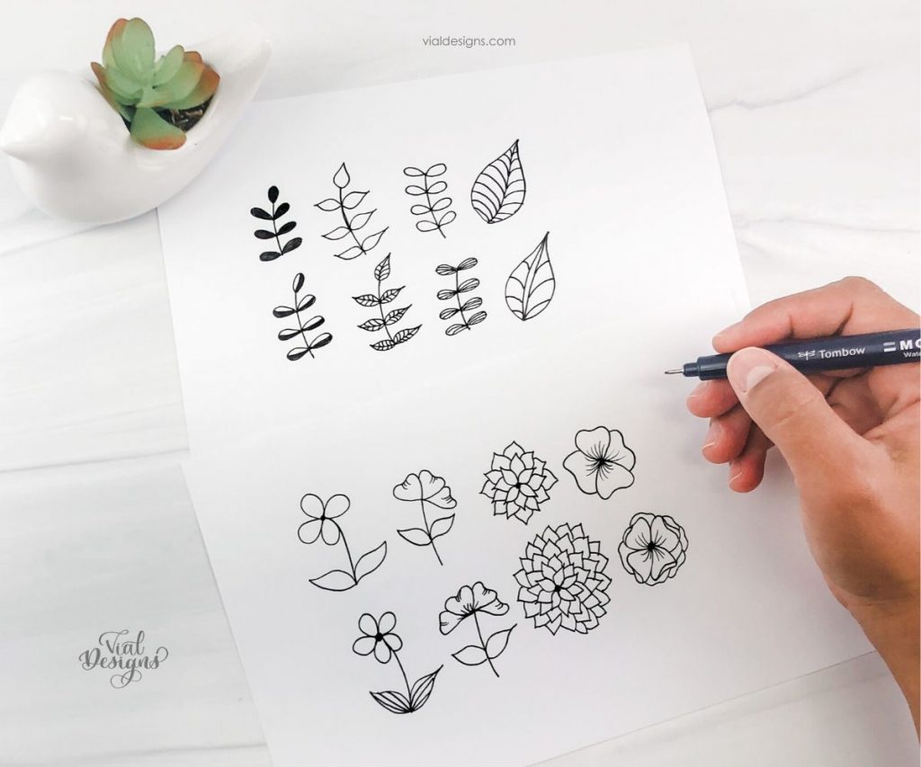 16 step-by-step floral doodle drawing tutorial by Vial Designs