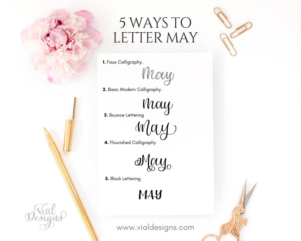 Image showing the 5 different lettering styles of May 