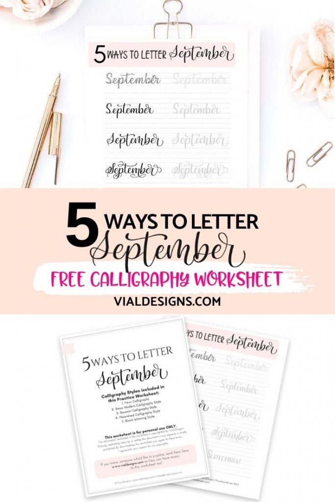 5 Ways to Letter September Free Calligraphy Worksheet
