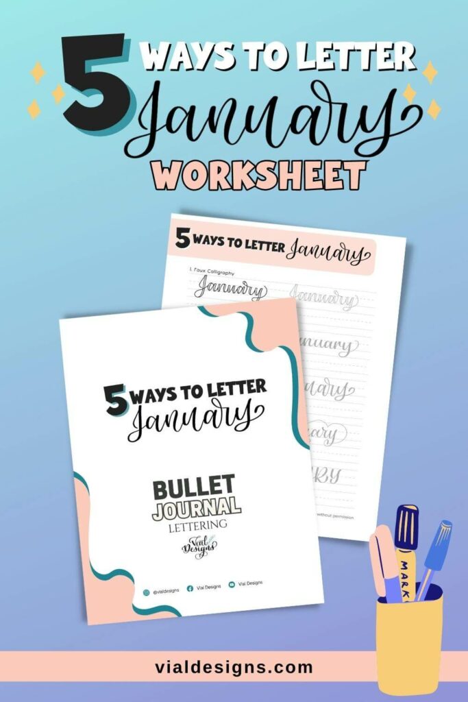 5 ways to letter january worksheet - bullet journal lettering