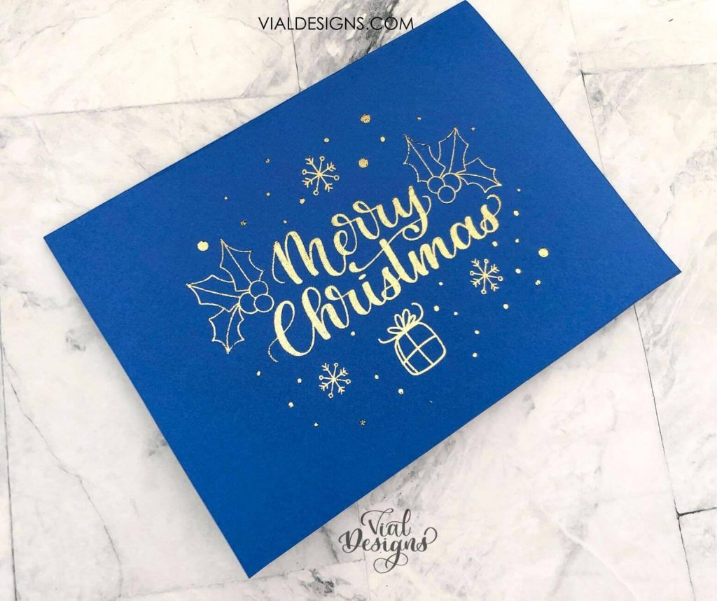 Blue card with gold foil merry christmas card