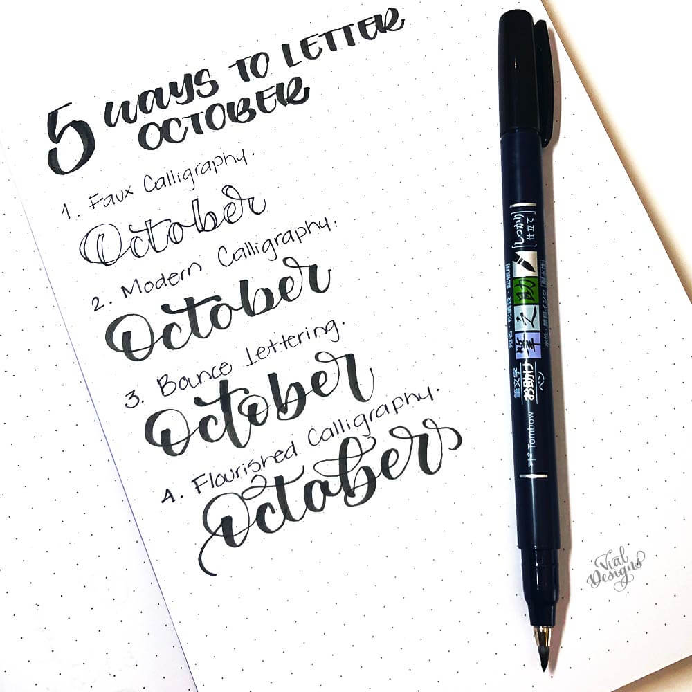 Bullet Journal_ 5 Ways to Letter October Tutorial by Vial Designs