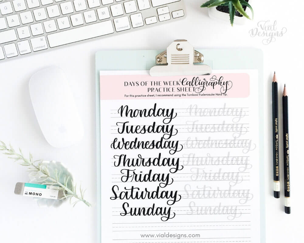 Days of the Week Calligraphy Tutorial by Vial Designs_Mint Keyboard