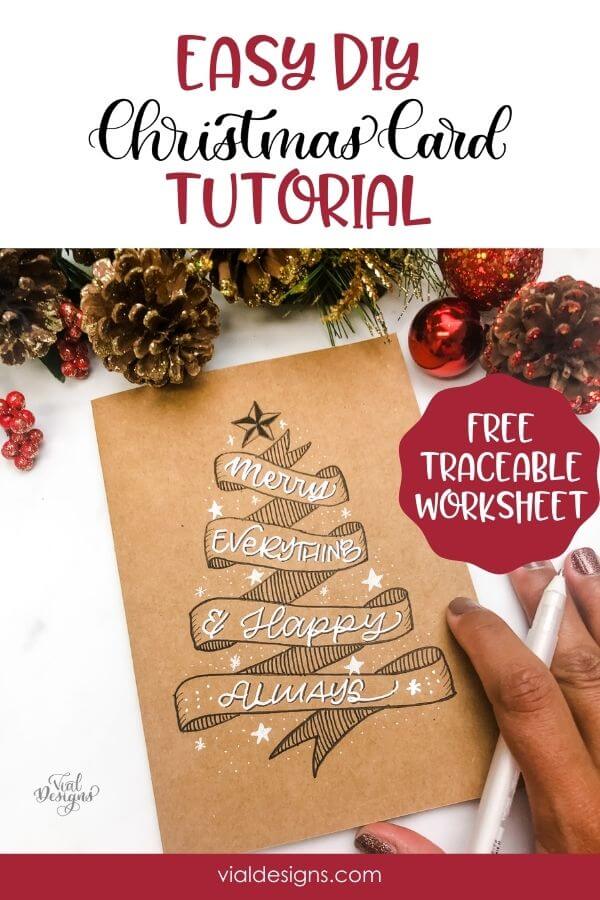 Easy DIY Christmas Card Tutorial + Free traceable worksheet