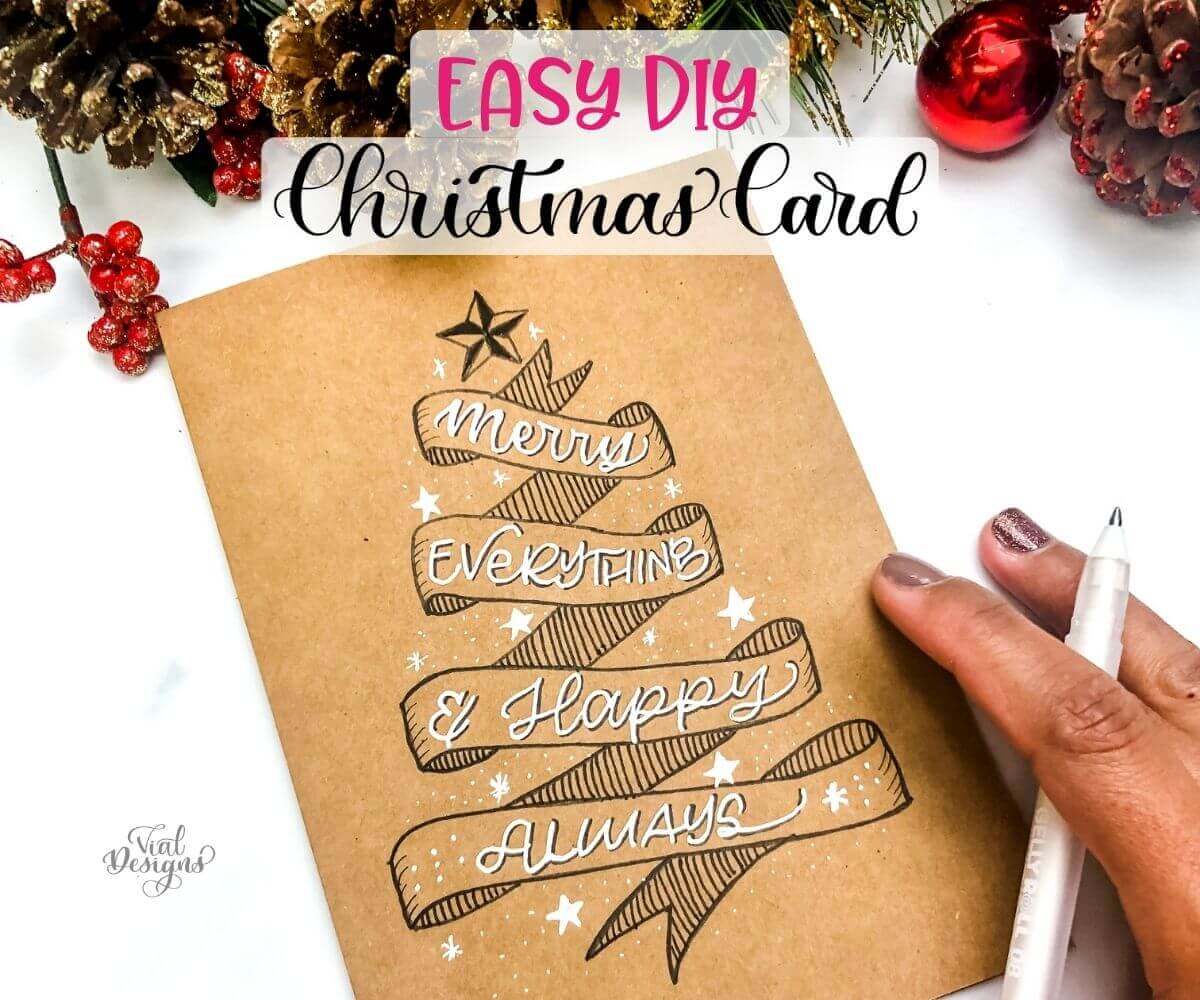 Easy DIY Christmas Card and banner doodle step-by-step tutorial