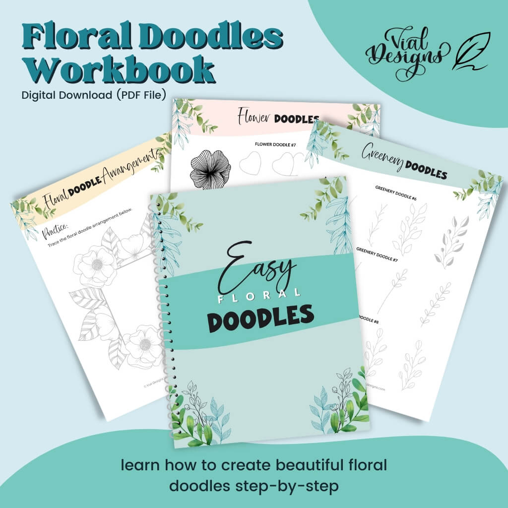 easy floral doodles workbook for beginners - workbook displayed