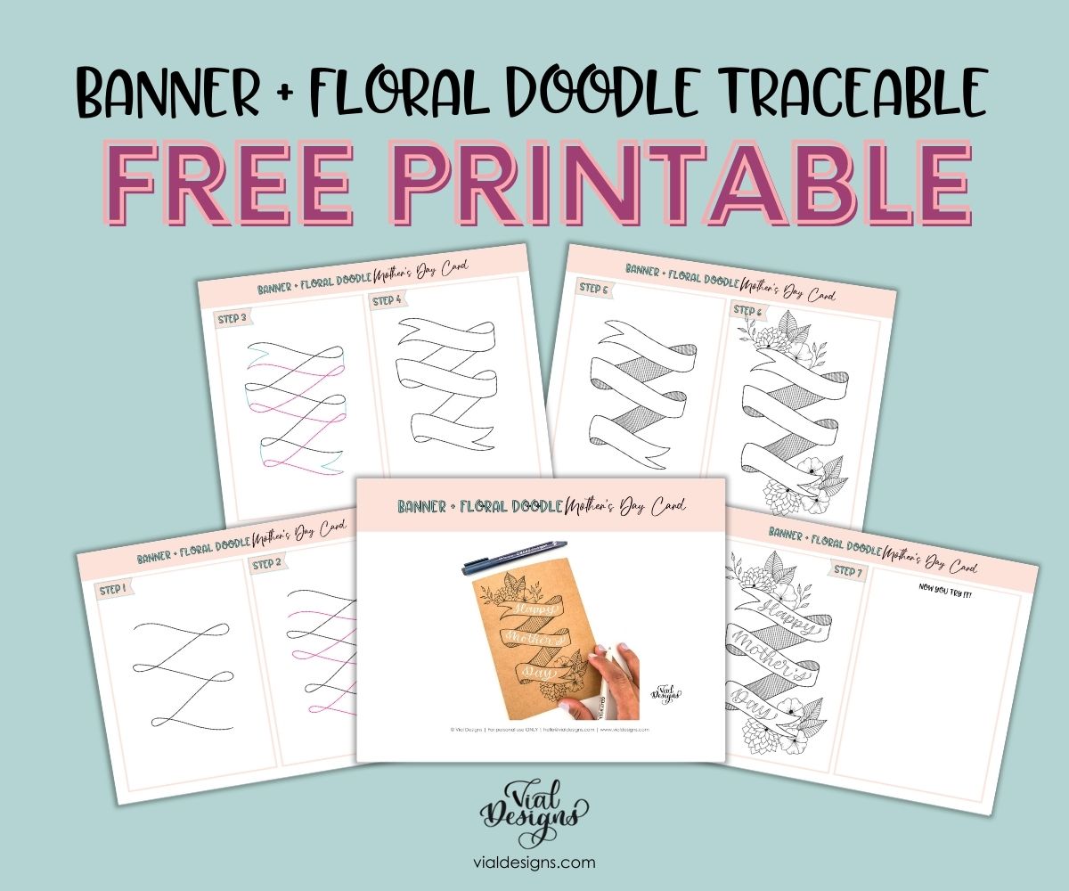 FREE Banner and floral doodle traceable printable