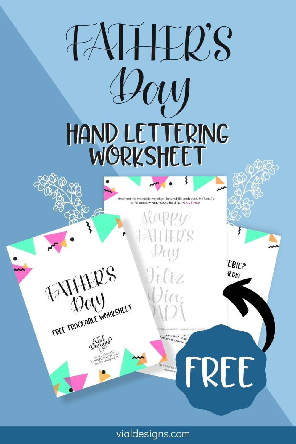 Father's Day Free Hand Lettering Worksheet Pinterest image