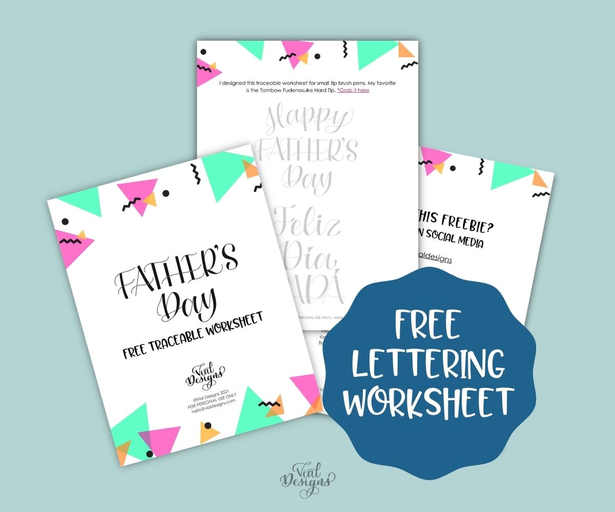 Free Happy Father's Day Lettering Worksheet displayed