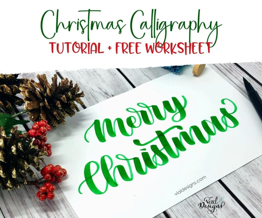 Merry Christmas Calligraphy and Free practice worksheet