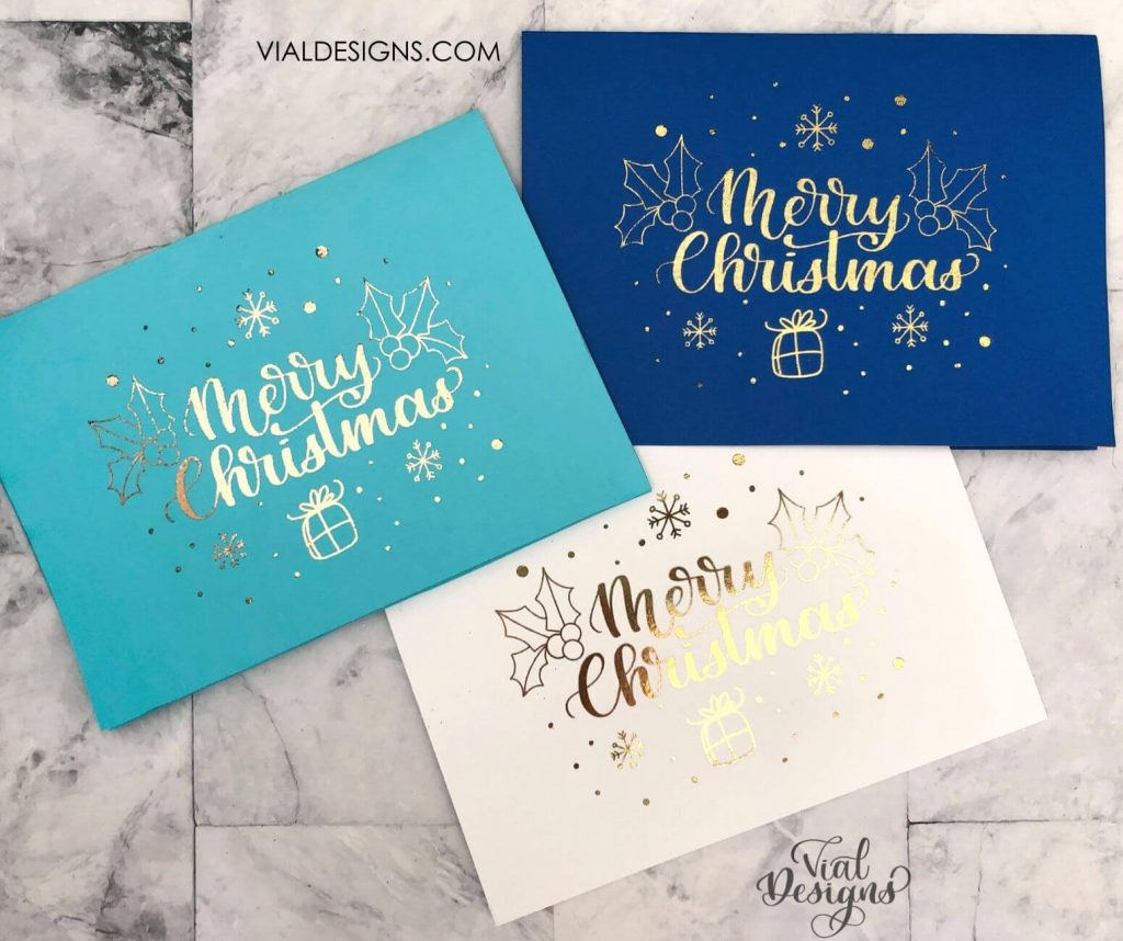Merry Christmas foiled cards by Vial Designs