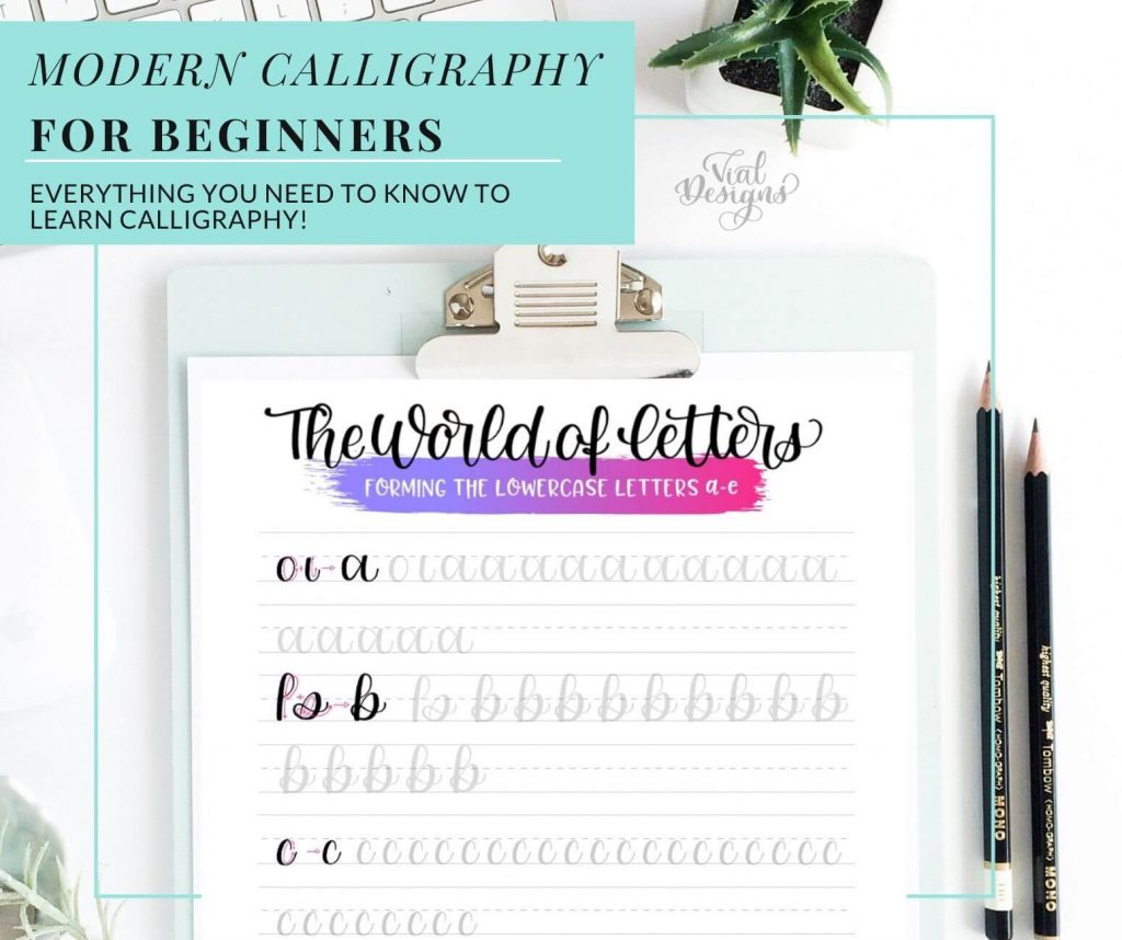 The world of letters worksheet part of the Modern Calligraphy Workbook for beginners