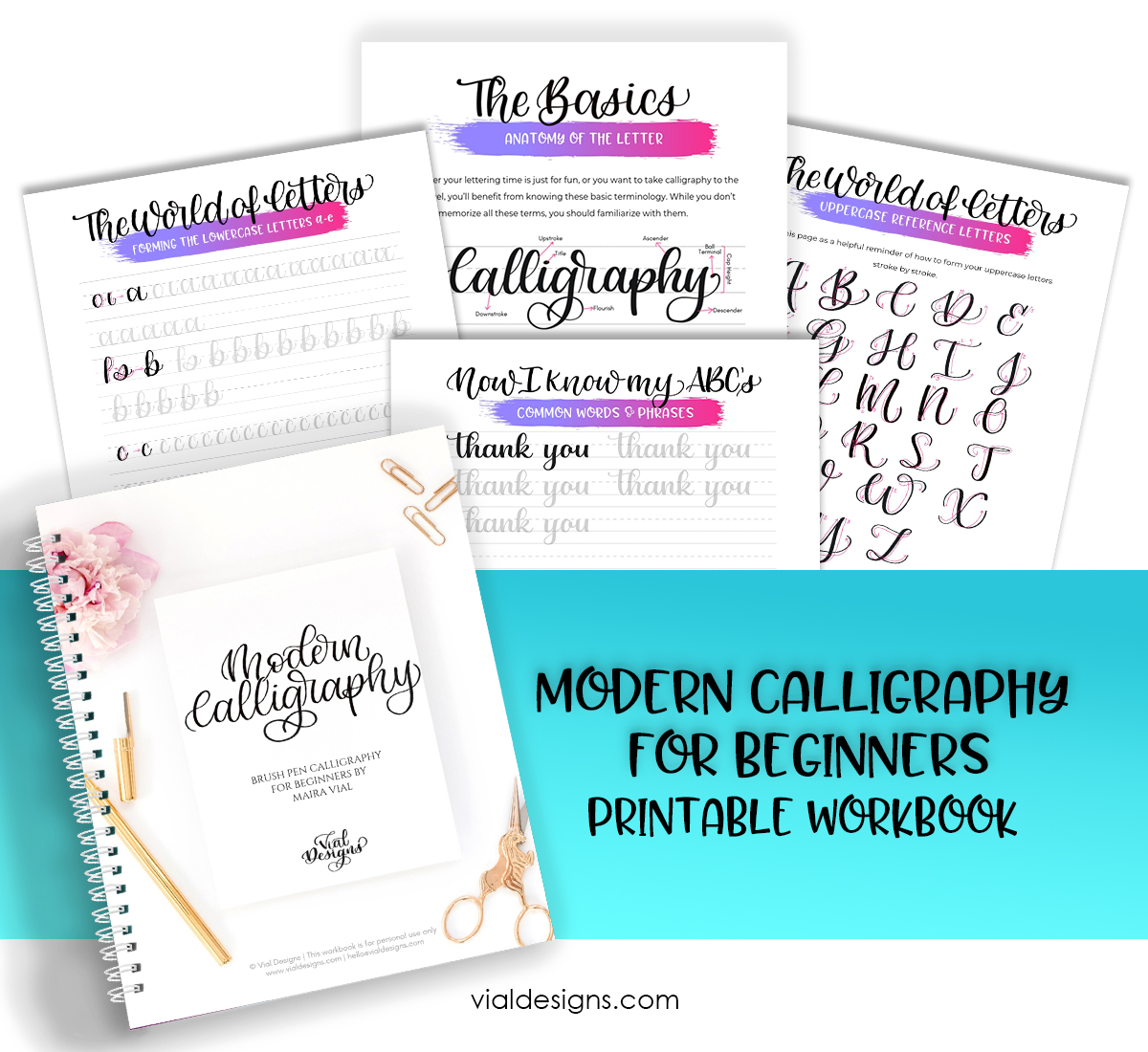 Modern Calligraphy Workbook for Beginners by Vial Designs