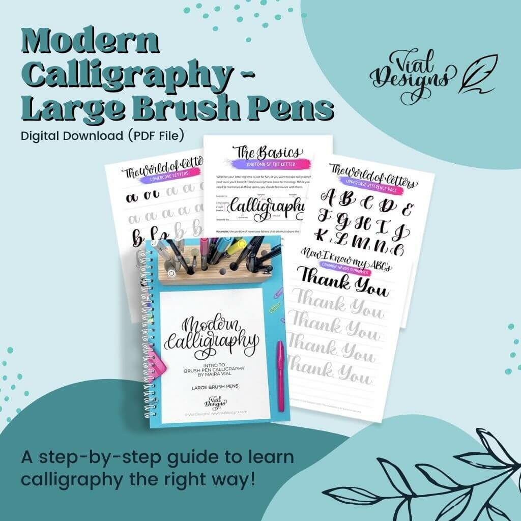 Modern calligraphy workbook for beginners using brush pens