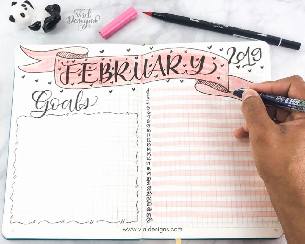My Bullet Journal Setup 2019 | February Cover Page by Vial Designs