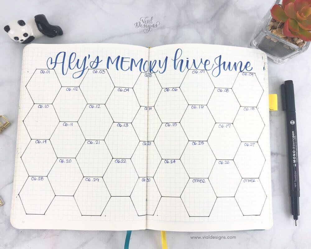 Memory Hive Pages of my June Bullet Journal Set up by Vial Designs