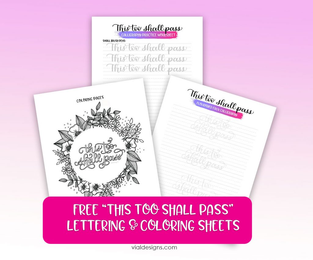This too shall pass lettering and coloring Free Worksheets by Vial Designs