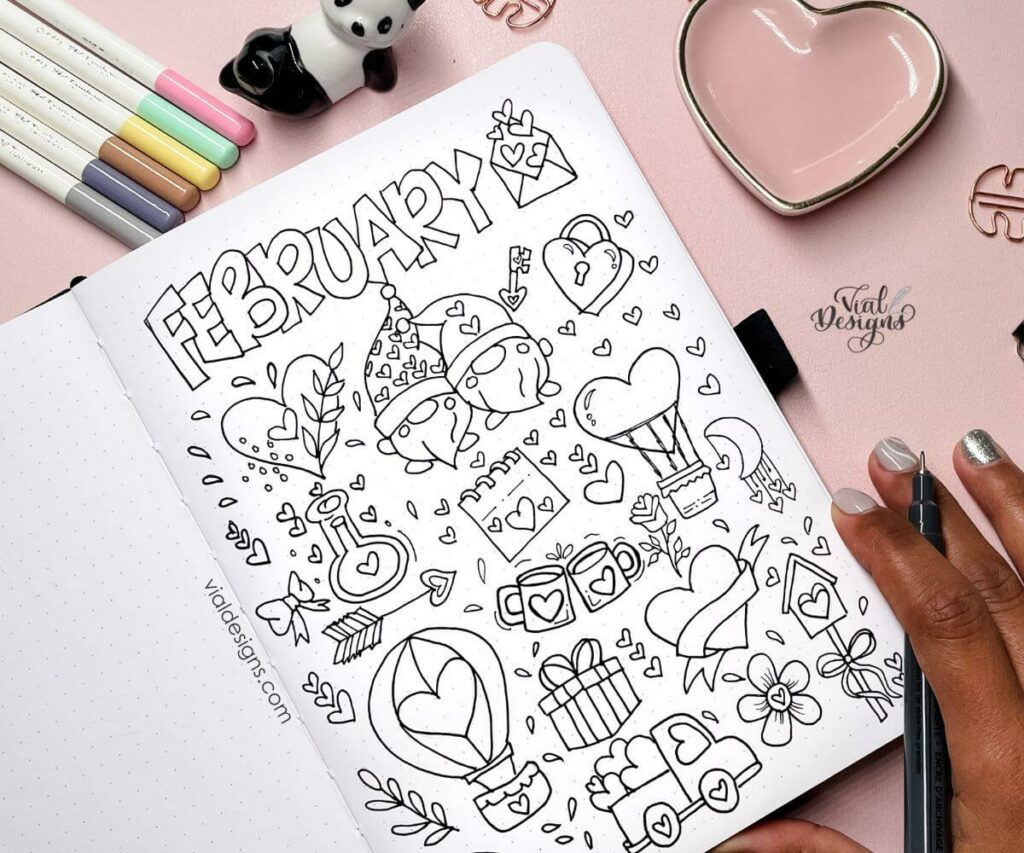 Valentine's doodle ideas for bullet journal