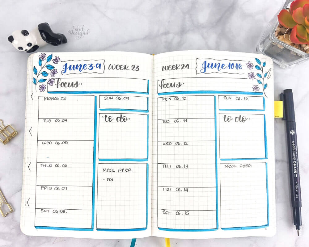 Weekly Spreads on my Bullet Journal Set up for June 2019 | Vial Designs