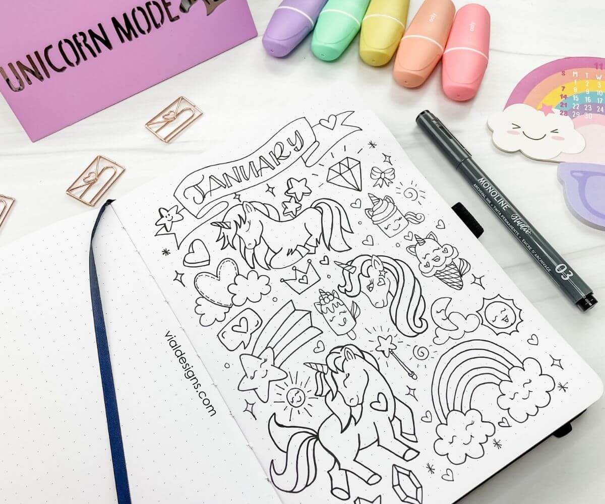 UNICORN AND RAINBOW DOODLES Vial Designs doodle