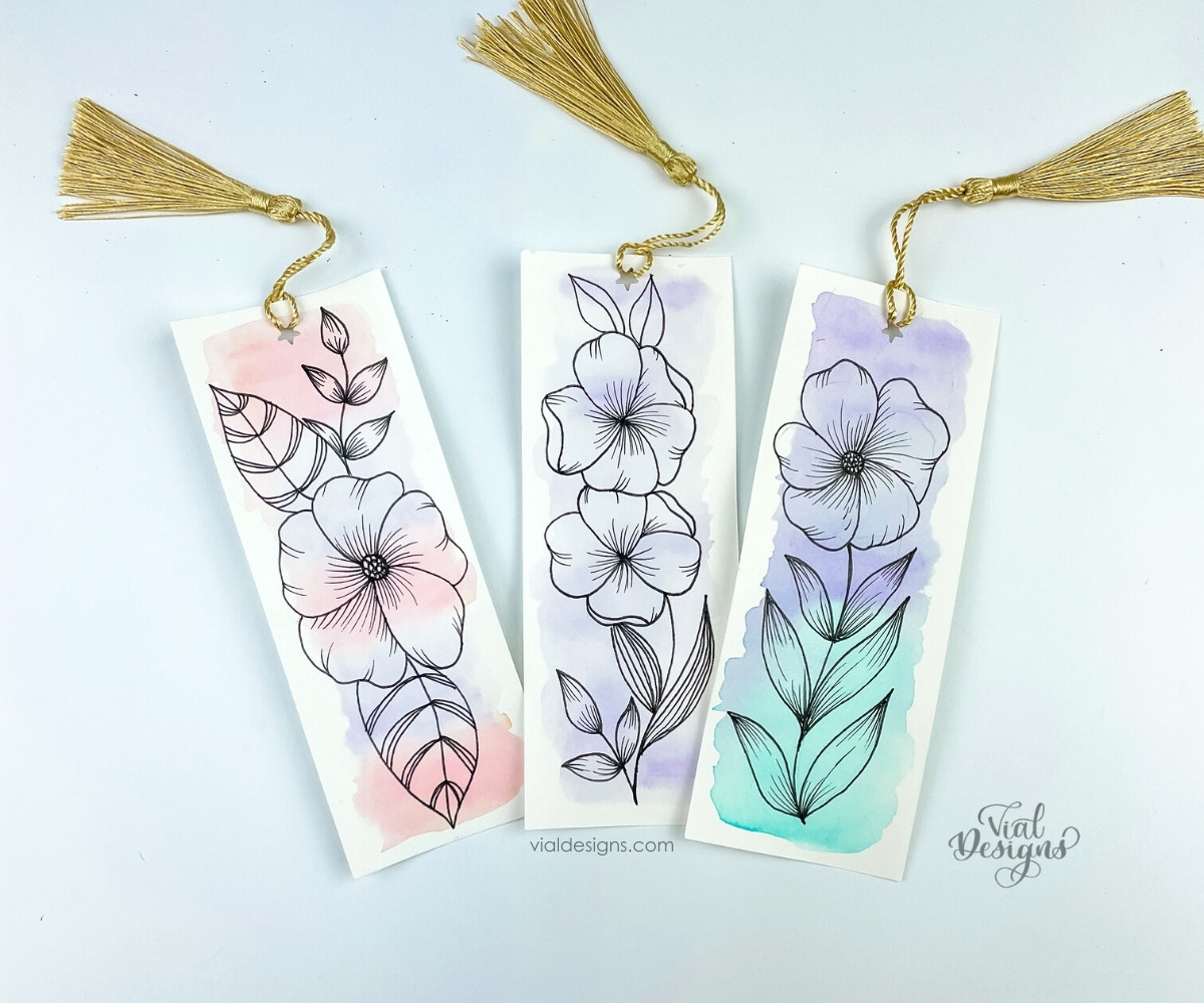 Diy Watercolor Floral Doodle Bookmark