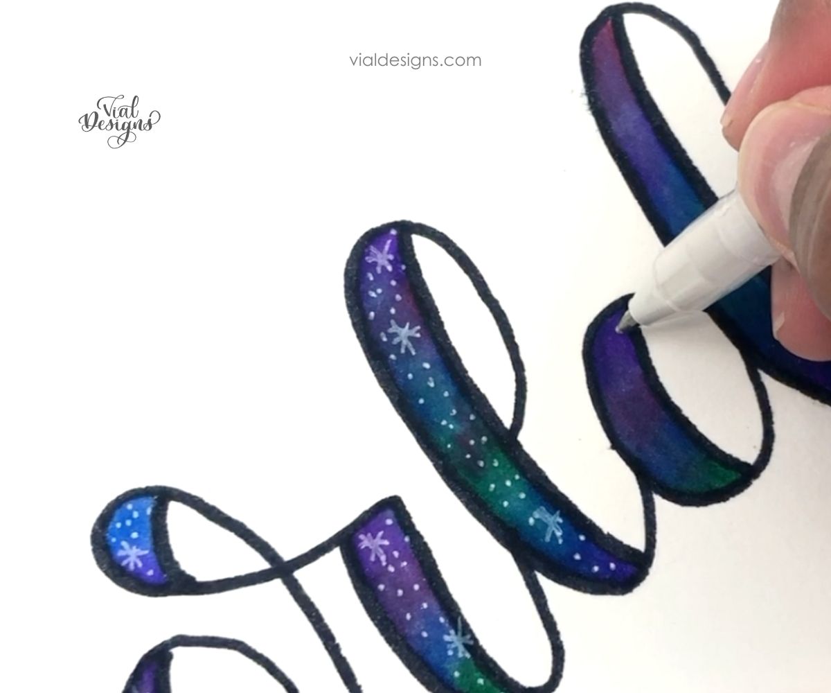 step 4 add galaxy details_galaxy lettering with crayola markers tutorial